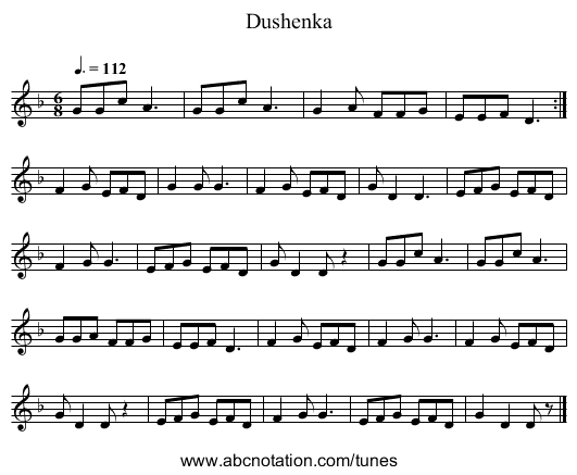 Dushenka - staff notation