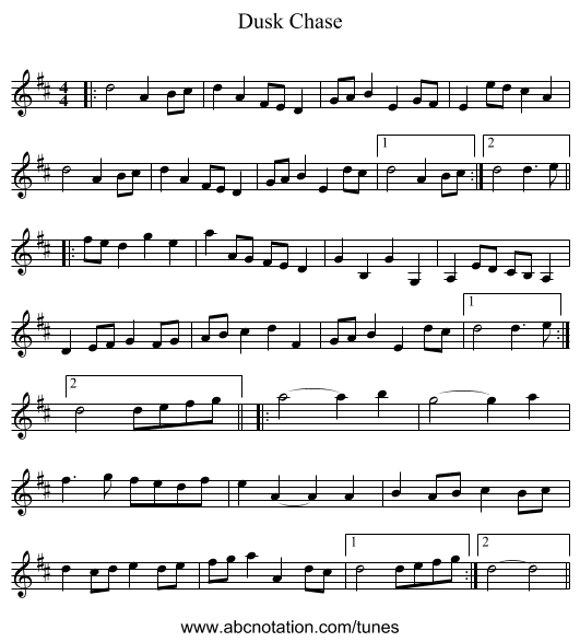 Dusk Chase - staff notation