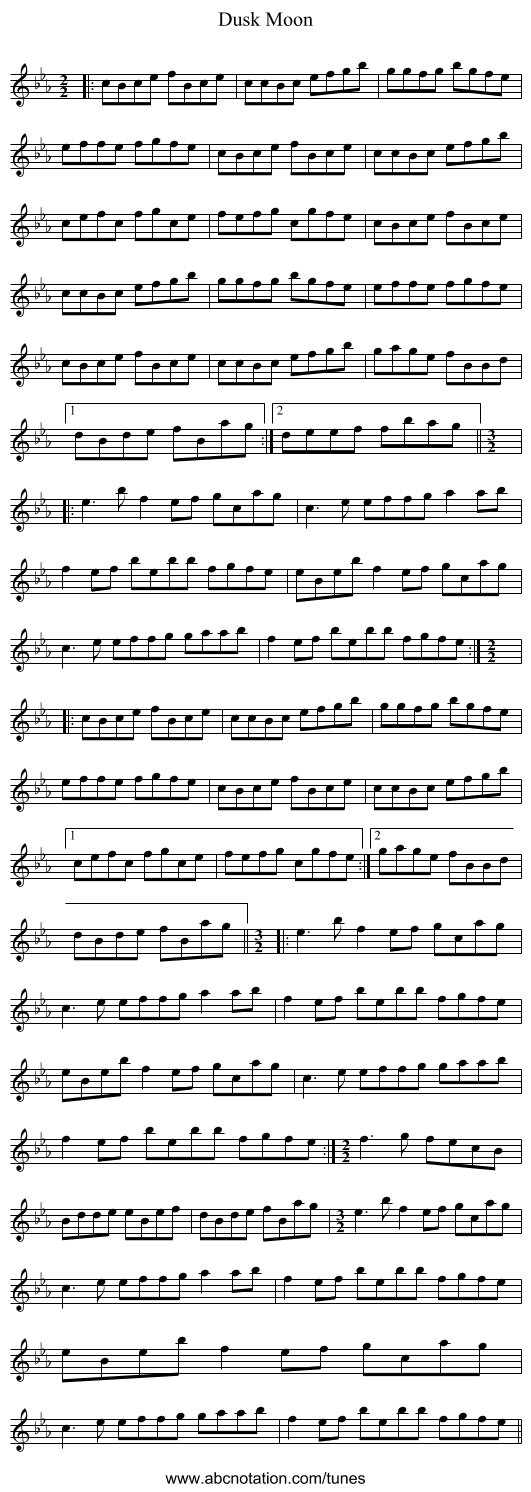 Dusk Moon - staff notation