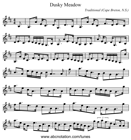 Dusky Meadow - staff notation