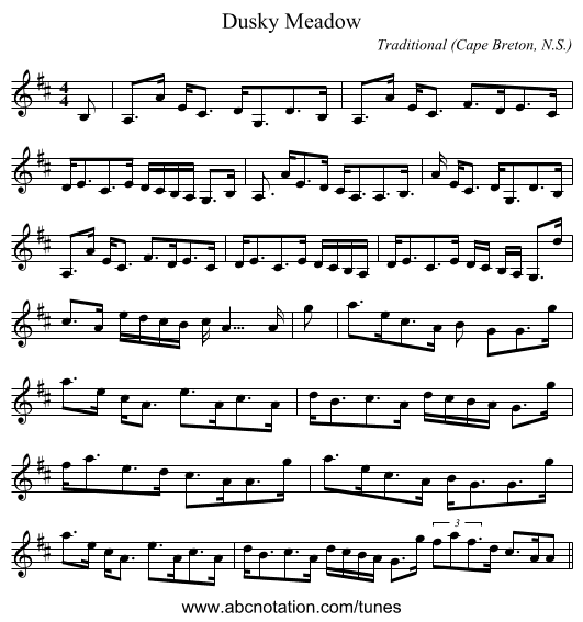 Dusky Meadow - staff notation