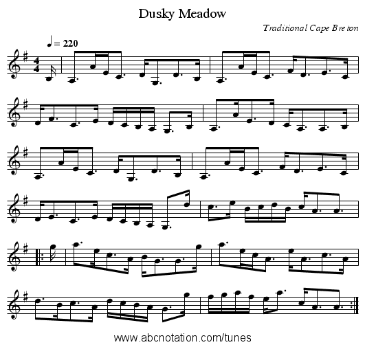 Dusky Meadow - staff notation