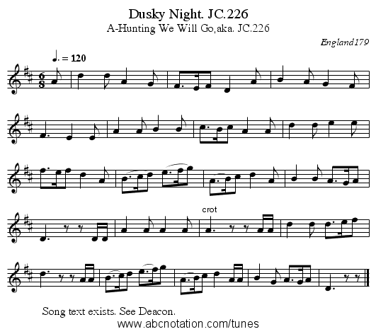 Dusky Night. JC.226 - staff notation