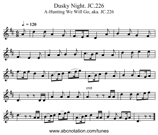 Dusky Night. JC.226 - staff notation