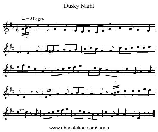 Dusky Night - staff notation