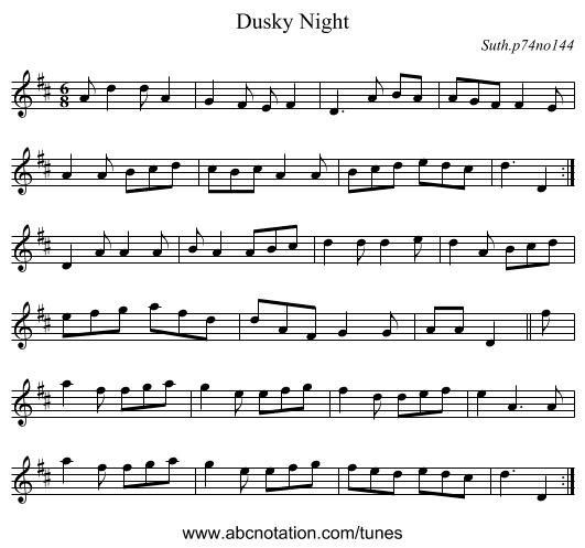 Dusky Night - staff notation