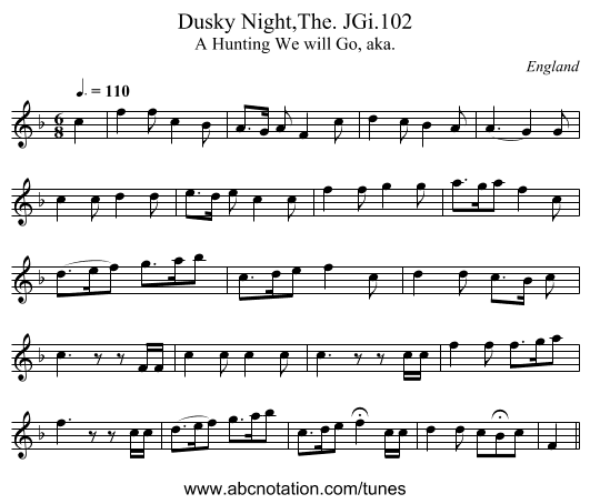 Dusky Night,The. JGi.102 - staff notation