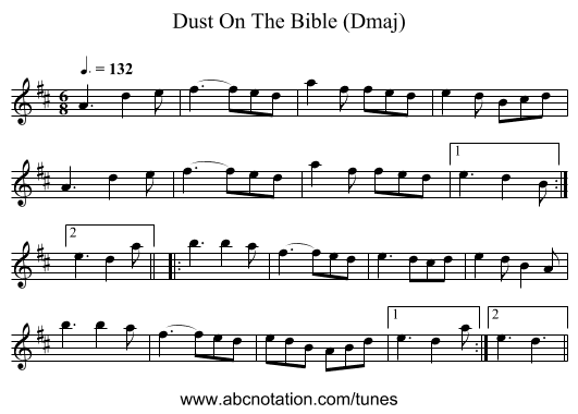 Dust On The Bible (Dmaj) - staff notation