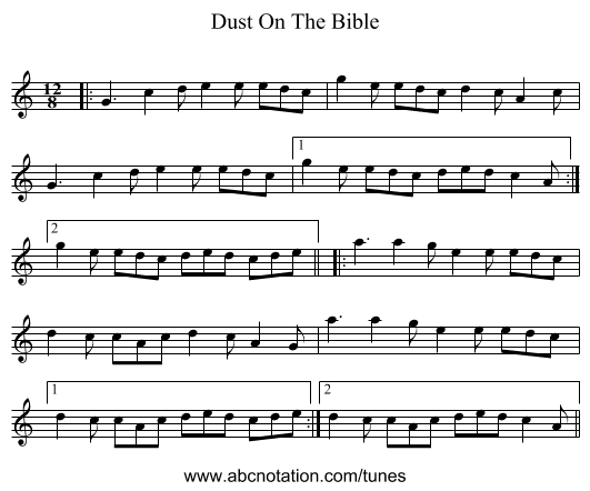 Dust On The Bible - staff notation