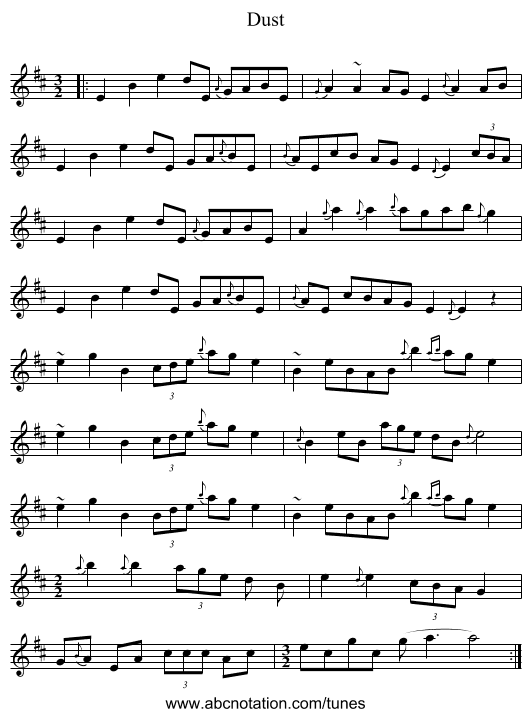 Dust - staff notation