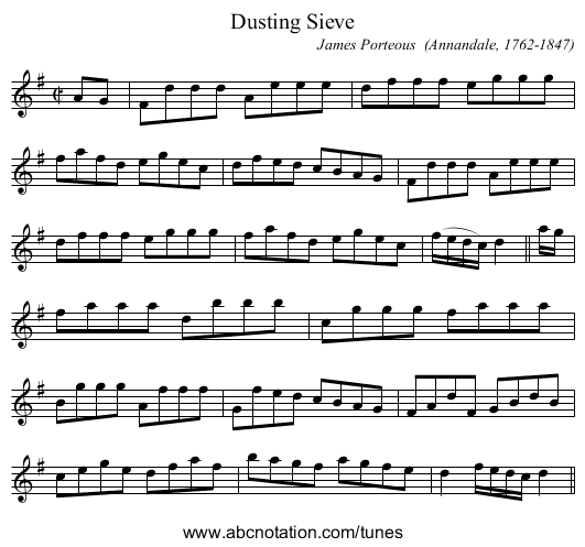 Dusting Sieve - staff notation