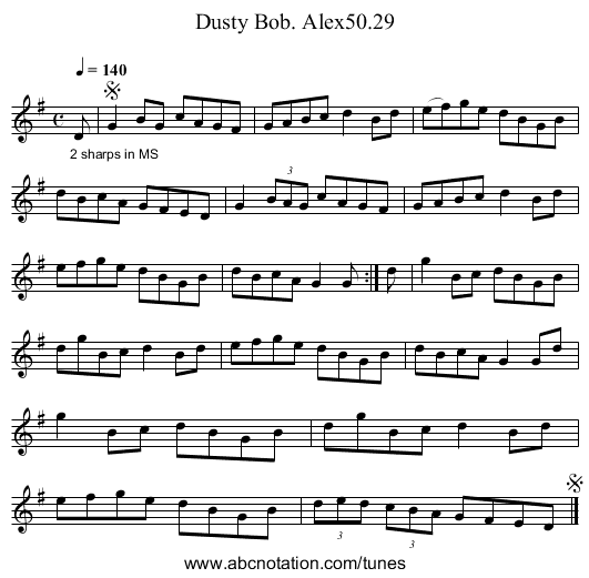 Dusty Bob. Alex50.29 - staff notation