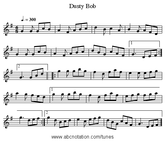 Dusty Bob - staff notation