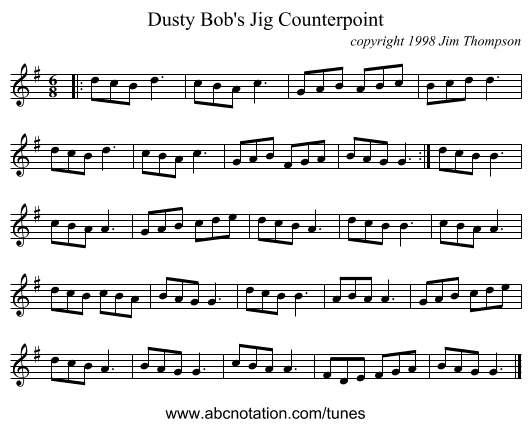 Dusty Bob's Jig Counterpoint - staff notation