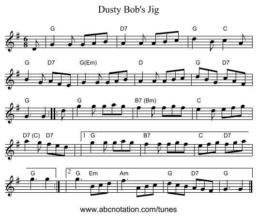 Dusty Bob's Jig - staff notation