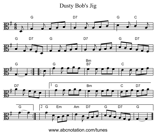 Dusty Bob's Jig - staff notation