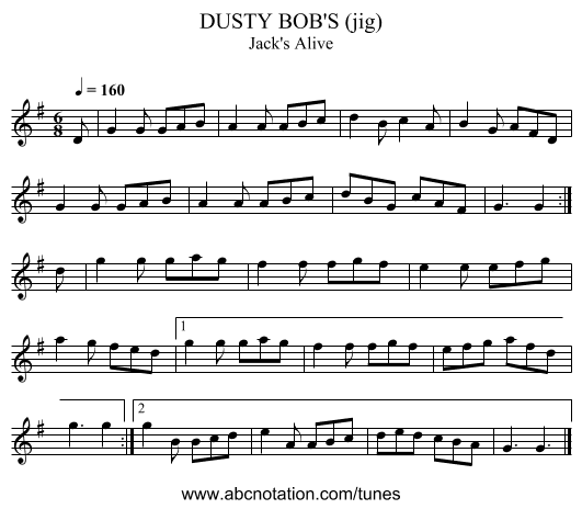 DUSTY BOB'S (jig) - staff notation