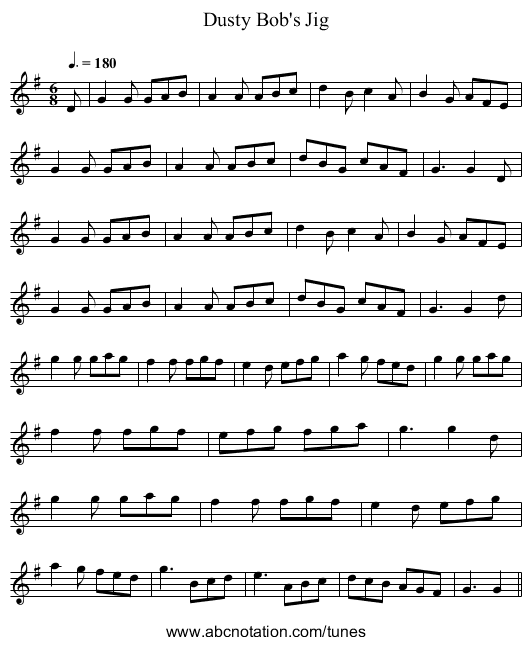 Dusty Bob's Jig - staff notation