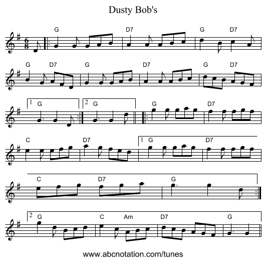 Dusty Bob's - staff notation