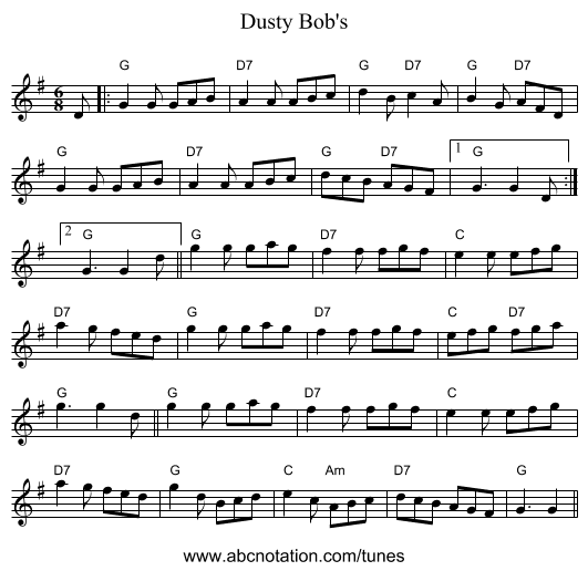 Dusty Bob's - staff notation
