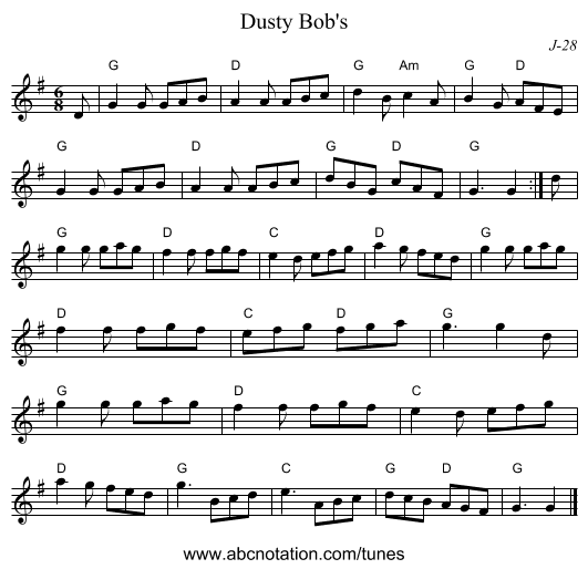 Dusty Bob's - staff notation