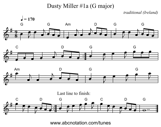 Dusty Miller #1a (G major) - staff notation