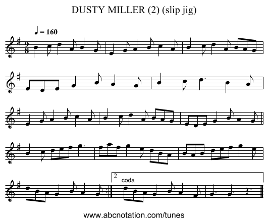 DUSTY MILLER (2) (slip jig) - staff notation