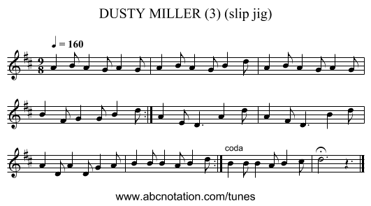 DUSTY MILLER (3) (slip jig) - staff notation
