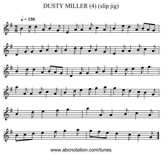 DUSTY MILLER (4) (slip jig) - staff notation