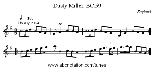 Dusty Miller. BC.59 - staff notation