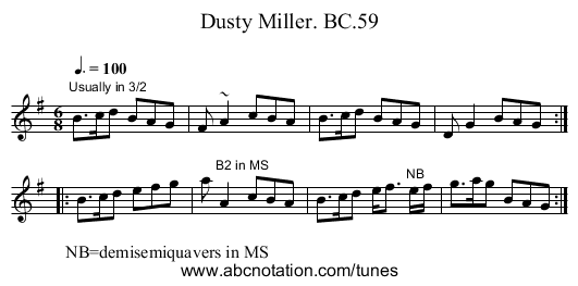 Dusty Miller. BC.59 - staff notation