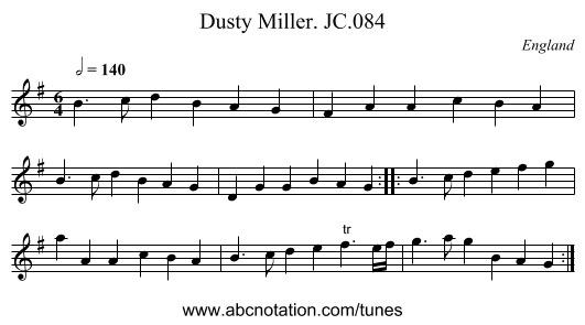 Dusty Miller. JC.084 - staff notation