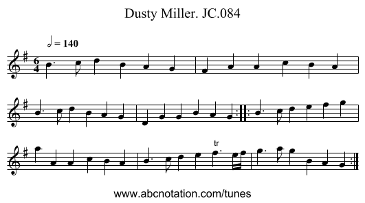 Dusty Miller. JC.084 - staff notation