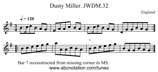 Dusty Miller. JWDM.32 - staff notation