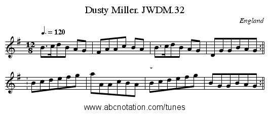Dusty Miller. JWDM.32 - staff notation
