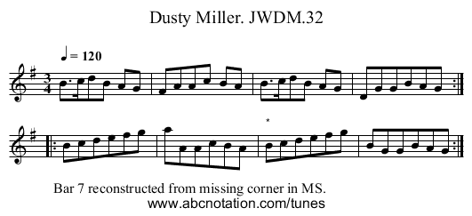 Dusty Miller. JWDM.32 - staff notation