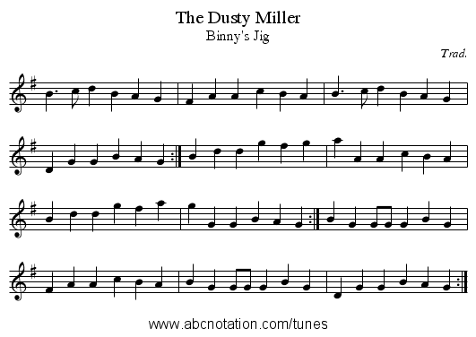 Dusty Miller, The - staff notation