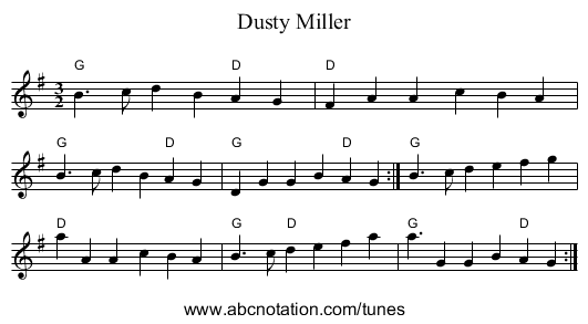 Dusty Miller - staff notation