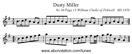 Dusty Miller - staff notation