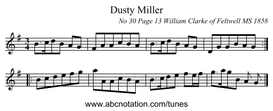 Dusty Miller - staff notation
