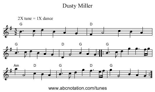 Dusty Miller - staff notation