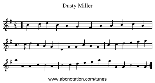 Dusty Miller - staff notation