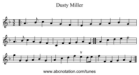 Dusty Miller - staff notation