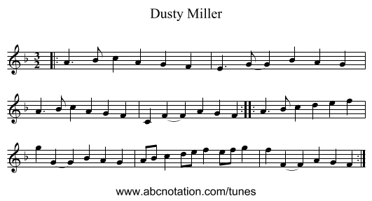 Dusty Miller - staff notation
