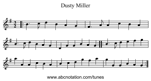 Dusty Miller - staff notation