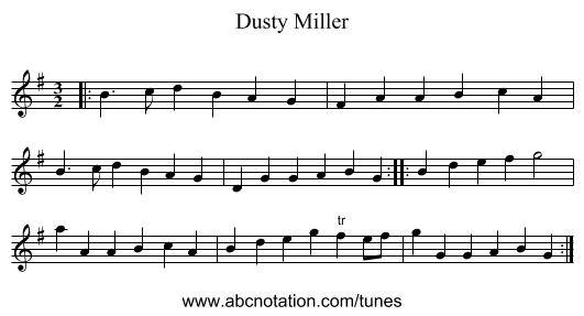 Dusty Miller - staff notation