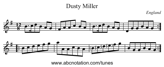 Dusty Miller - staff notation