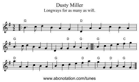 Dusty Miller - staff notation