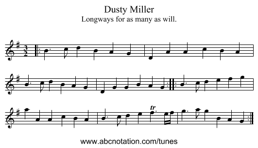 Dusty Miller - staff notation