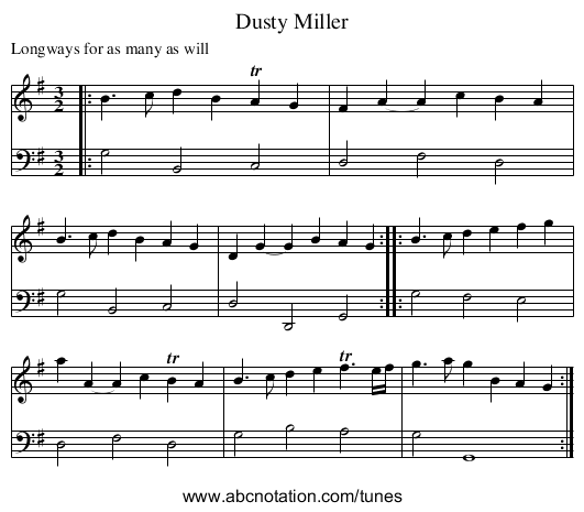 Dusty Miller - staff notation